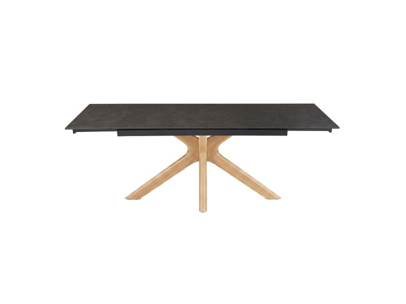 Table extensible 180 à 260 cm en céramique gris anthracite pied croisé plaqué en bois de chêne clair - utah 12 - Conforama C