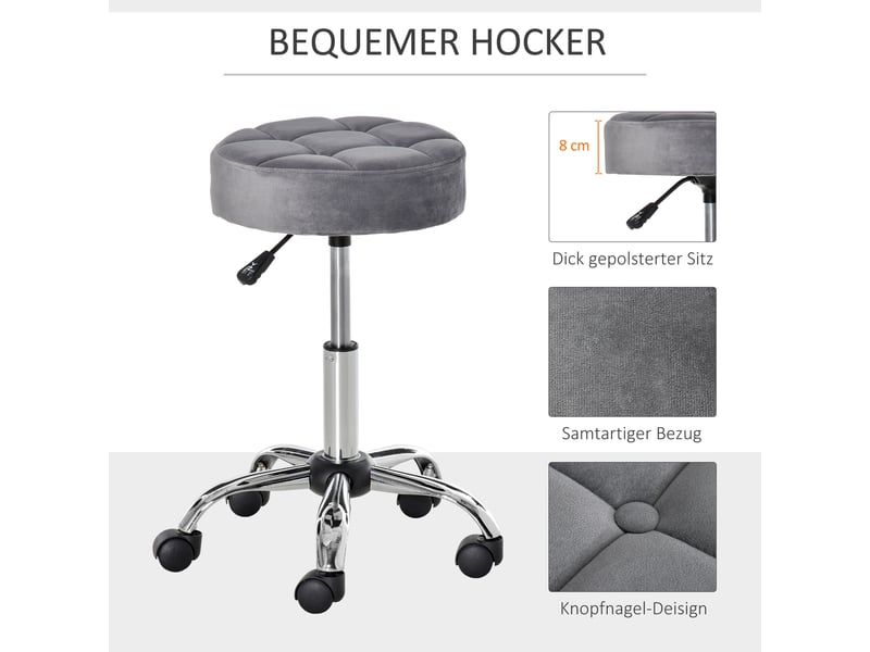  Tabouret de bar à roulettes réglable et pivotant - lpospi - assise capitonnée, polyester gris clair ø35 × 49-61 cm  - Conforama E