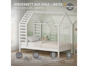 Lit cabane 80x160 cm <strong>ML-DESIGN</strong>  <strong>ECD Germany GmbH</strong> coloris blanc