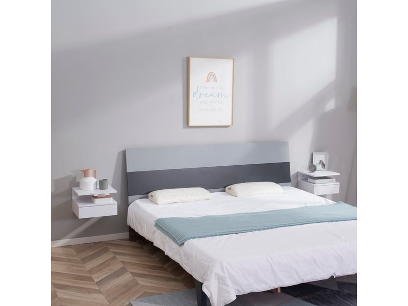  Lot de 2 tables de chevet murales - lot de 2 tables de nuit - tiroir coulissant, niche, plateau - panneaux particules blanc  - Conforama D