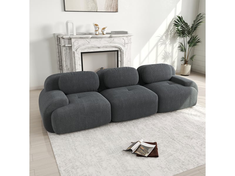  Canapé d'angle modulaire,3 places,avec accoudoirs ergonomiques et rembourrage haute résilience, 298x 103x 70 cm,gris  - Conforama D