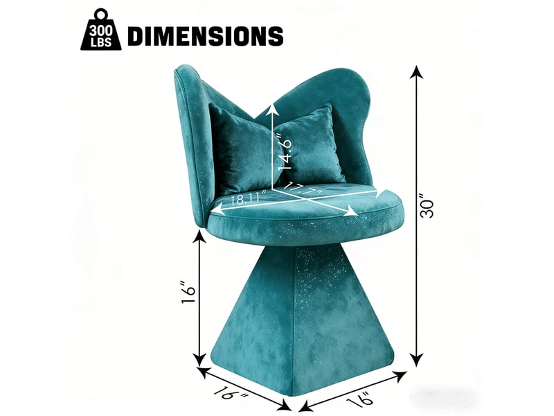 Fauteuil pivotant bleu, dossier papillon, chaise coiffeuse et accent pour chambre salon - Conforama C