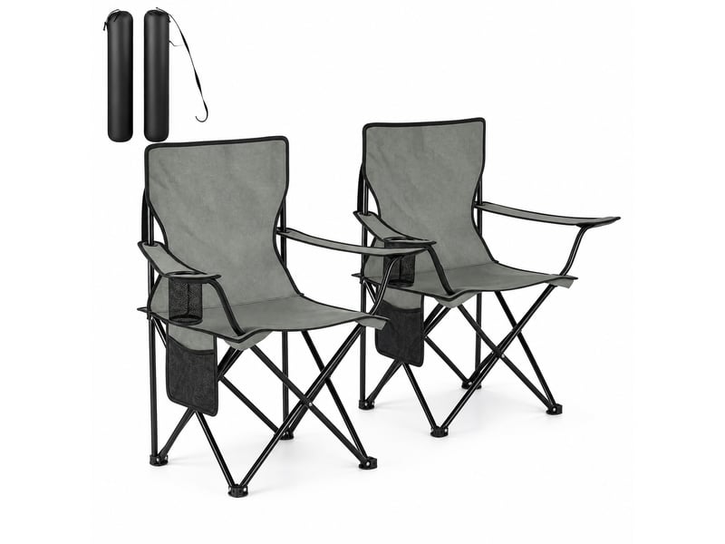 Lot de 2 chaises de camping pliantes gris foncé avec porte-gobelet et sac de transport pour vos sorties - Conforama A