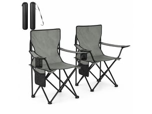 Lot de 2 chaises de camping pliantes gris foncé avec porte-gobelet et sac de transport pour vos sorties