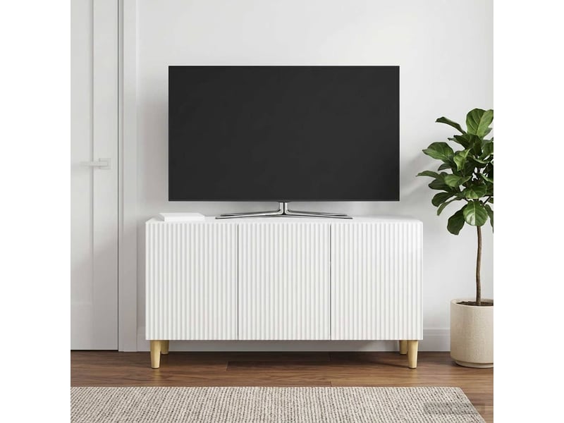 Meuble tv - banc tv - meuble de rangement 99 x 34,5 x 50 cm blanc brillant bois d'ingénierie  - Conforama B