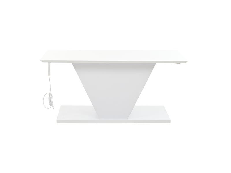  Table basse blanche avec led 100x50x46 cm, table de salon brillante forme v pour petit espace  - Conforama W