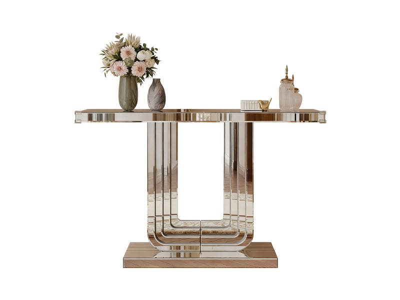  Console miroir 120 cm argentée, base en u stable, style moderne luxueux, facile à nettoyer  - Conforama A
