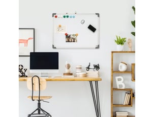 Tableau blanc magnétique 60x1,8x45 cm avec accessoires métal blanc