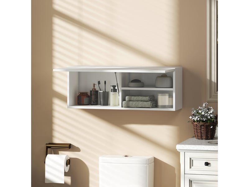  Armoire murale de salle de bain, meuble de rangement suspendu avec porte à charnières, 80 x 25 x 30 cm, blanc  - Conforama D