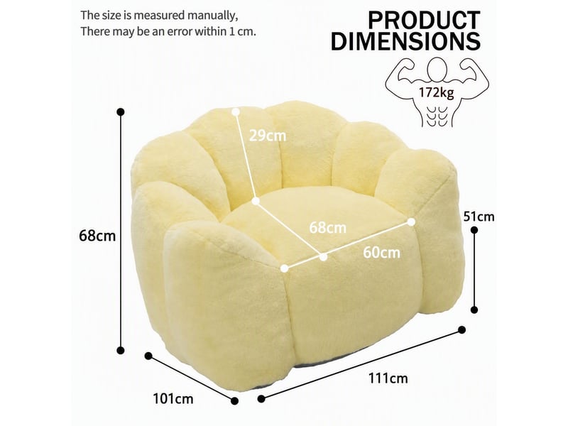  Canapé compact 47.0x45.0x34.0 cm facile à déplacer, tissu peluche jaune  - Conforama E