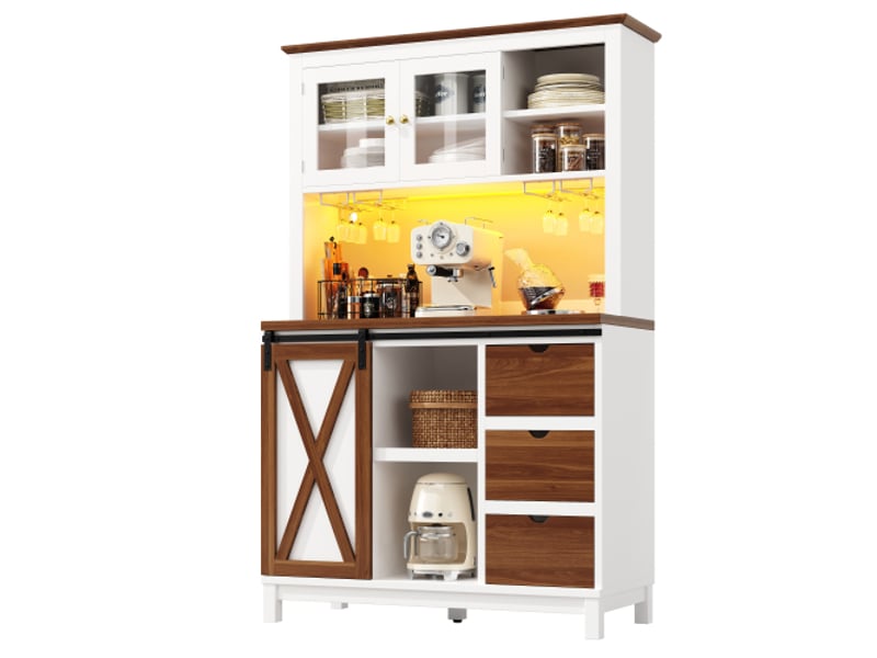 Buffet haut moderne avec éclairage led et contrôle app, sideboard avec tiroirs, dimensions 120x40x180 cm - Conforama A