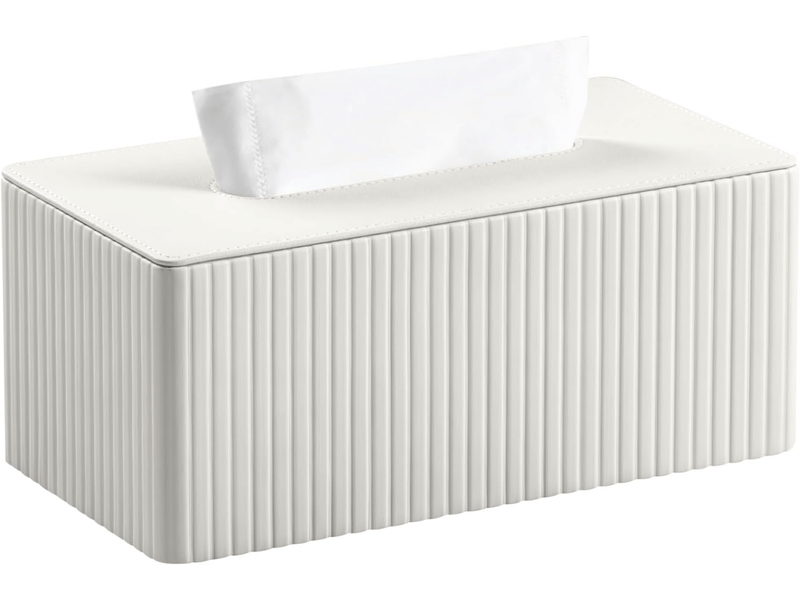  Housse de boîte à mouchoirs en cuir rayé pour salle de bain, chambre, salon, bureau - 1 pièce, blanc, 25 × 13,5 × 11 cm  - Conforama A