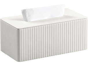 Housse de boîte à mouchoirs en cuir rayé pour salle de bain, chambre, salon, bureau - 1 pièce, blanc, 25 × 13,5 × 11 cm