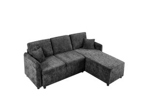 Canapé d'angle 3 places en l avec méridienne 144 cm, revêtement en chenille douce, 2 coussins inclus