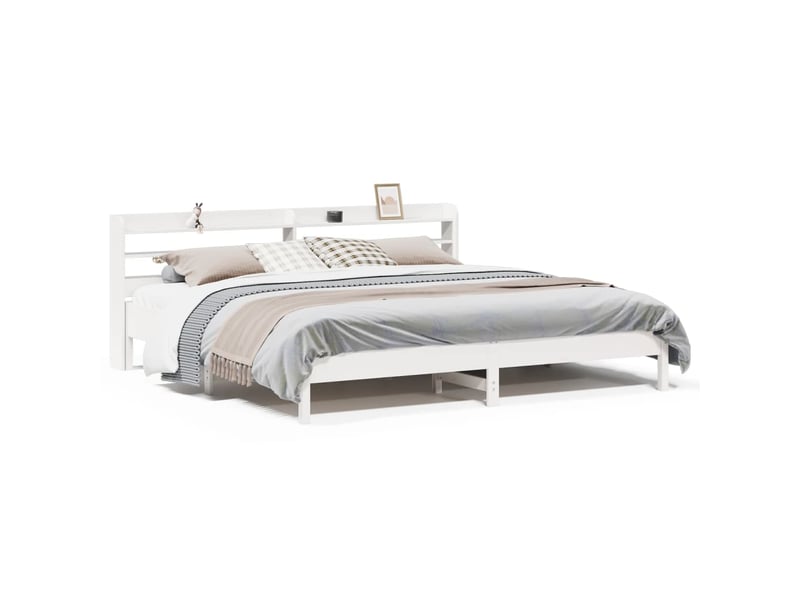 Lit double- lit adulte - cadre de lit sans matelas blanc 200x200 cm bois massif de pin - Conforama A