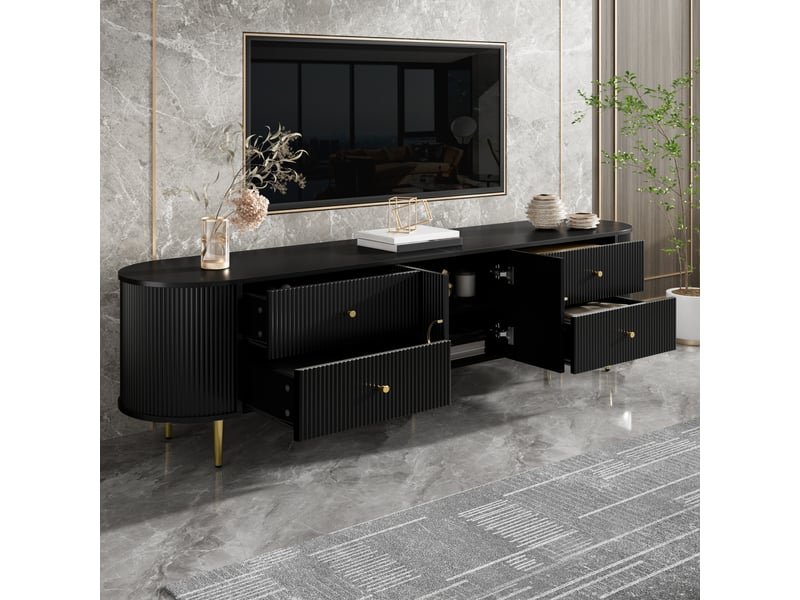  Meuble tv 180x40x38 cm en mdf avec tiroirs et double porte noir chicfurn  - Conforama D