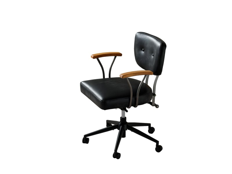  Fauteuil de bureau pivotant à roulettes en cuir noir 63 x 51 x 82 cm W5978P510297 - Conforama B