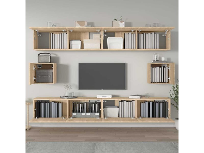  Ensemble de meubles tv - banc tv - meuble de rangement 6 pcs chêne sonoma bois d'ingénierie  - Conforama C