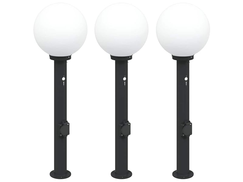  Lot de 3 borne lumineuse avec capteur et prise 80 cm noir ip44  - Conforama A