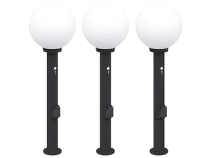 Lot de 3 borne lumineuse avec capteur et prise 80 cm noir ip44