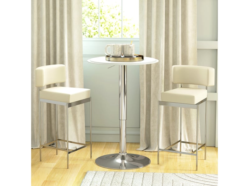  Table de bar table bistro mange-debout hauteur réglable 67-93 cm ø 63 cm plateau pivotant 360° métal blanc  - Conforama C