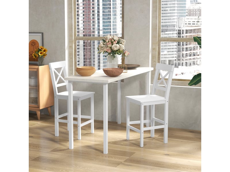  Lot de 2 chaises hautes, blanc, chaises de bar style campagne chic en bois hauteur 60 cm avec repose-pieds  - Conforama D