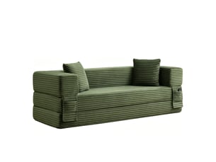 Canapé droit modulaire sans armature, convertible en lit, en velours côtelé, mousse haute densité, design classique, coloris vert
