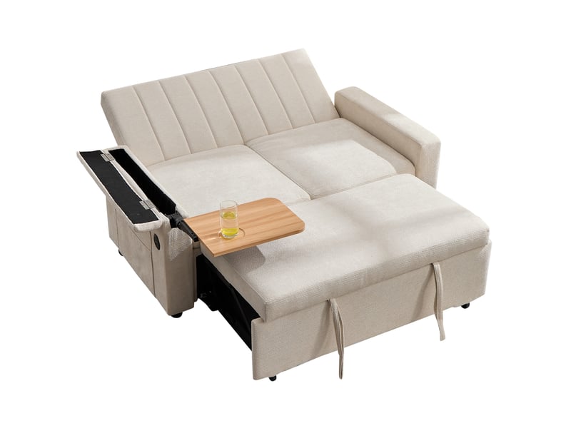  Canapé convertible 2 places 3-en-1 en chenille beige avec usb et type-c, 140x84,5x84 cm  - Conforama D
