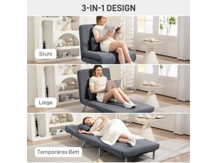 Fauteuil convertible 2-en-1 gris foncé, fonction lit, tissu, coussin, lit d’appoint