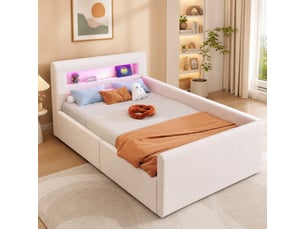 Lit avec rangement 90x200 cm MEUBLIV coloris beige