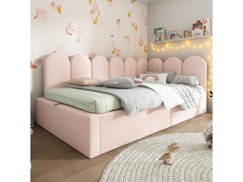  Lit de jour coffre rangement - 90x190 cm - velours rose - rangement hydraulique - métal CYQ-AB20201314R - Conforama W