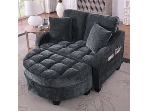Canapé 2 places, avec fonction couchage, avec rangement intégré, avec structure en eucalyptus, coloris noir, l132 x p129 x h93 cm