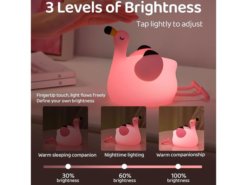  Veilleuse enfant flamant rose – lampe led dimmable, rechargeable, silicone doux, cadeau bébé, décoration chambre  - Conforama C