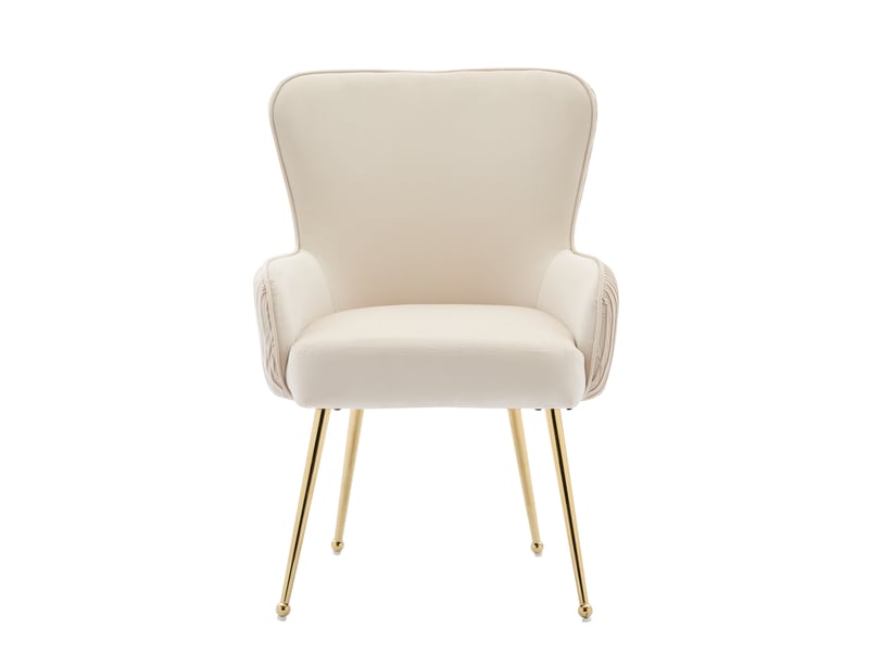  Lot de 6 chaises de salle à manger 57x53x83 cm, accoudoirs ergonomiques, pieds métal, velours, beige+doré  - Conforama R
