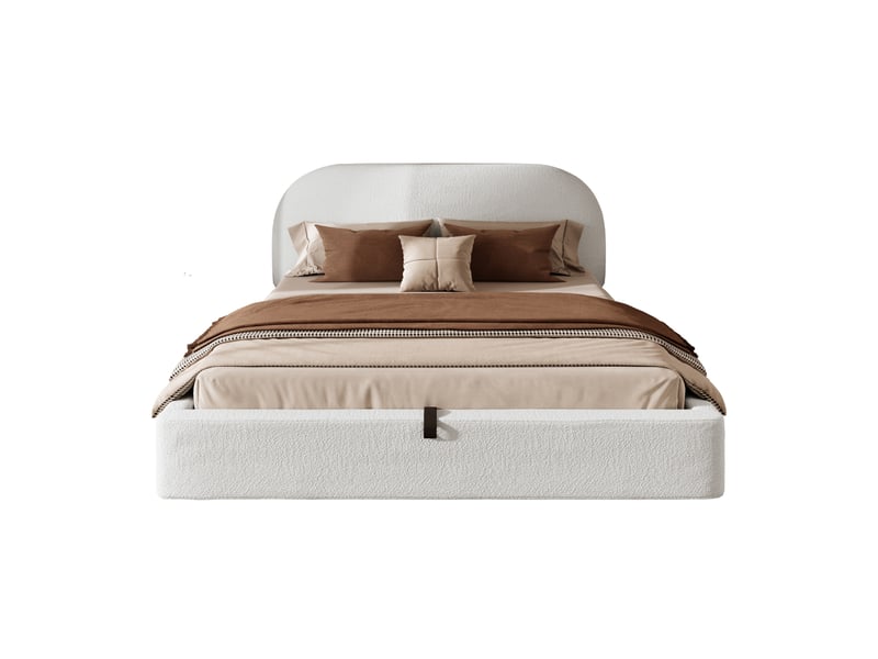  Lit coffre double 180x200 cm avec rangement hydraulique et matelas inclus, beige  - Conforama A