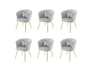 Chaises modernes en velours - lot de 6 chaises - gris - velours - dimensions assemblées: - design pétale