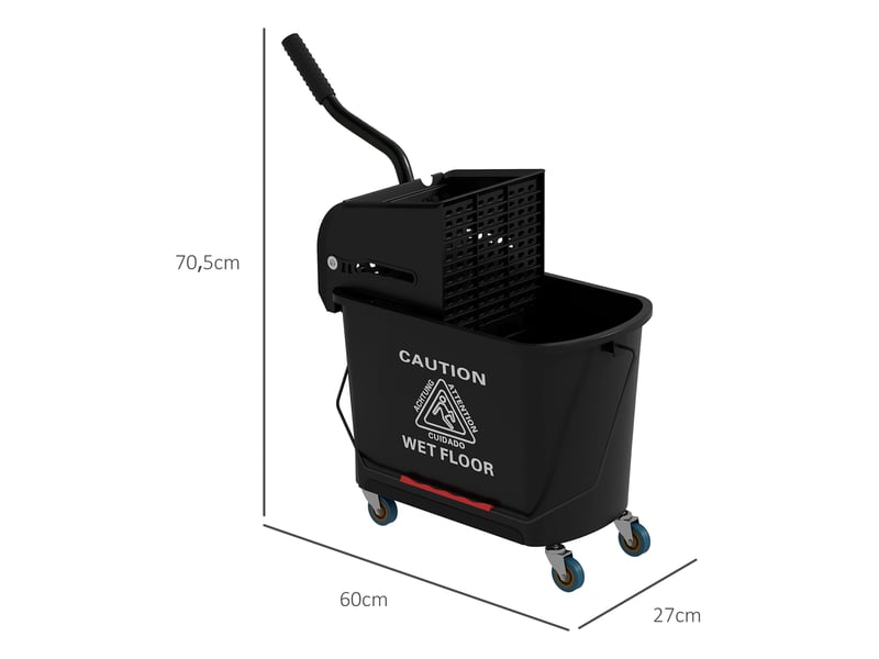  Chariot de nettoyage lavage seau de ménage 20 l 60l x 27l x 70,5h cm avec essoreur et séparateur eau sale propre noir  - Conforama C