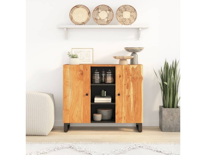  Buffet - bahut - meuble de rangement avec 2 portes 90x33x75 cm bois massif d'acacia  - Conforama B