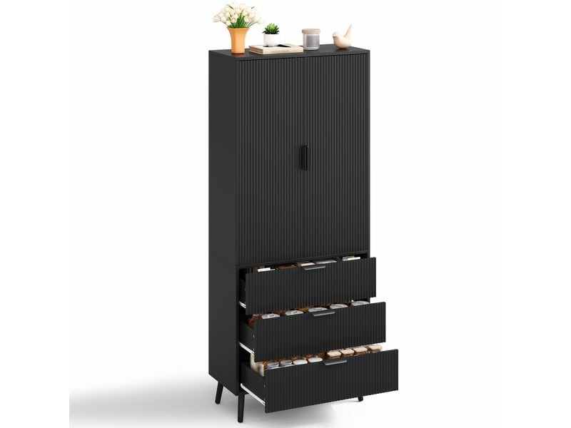  Armoire de cuisine haute 75x35x180 cm, 2 portes et 3 tiroirs, noir  - Conforama A