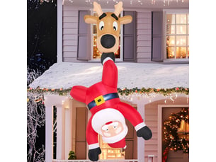 Père noël gonflable 1,8 m sortant de fenêtre avec renne et led, décoration de noël pour extérieur