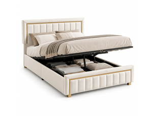 Lit avec rangement 140x190 cm YELENARO   coloris beige