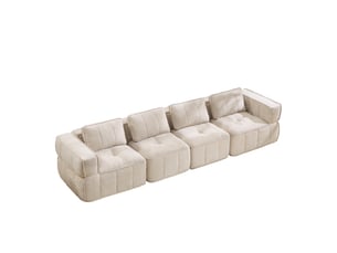 Canapé modulaire 4 places sans structure, assise profonde et base antidérapante en polyester beige