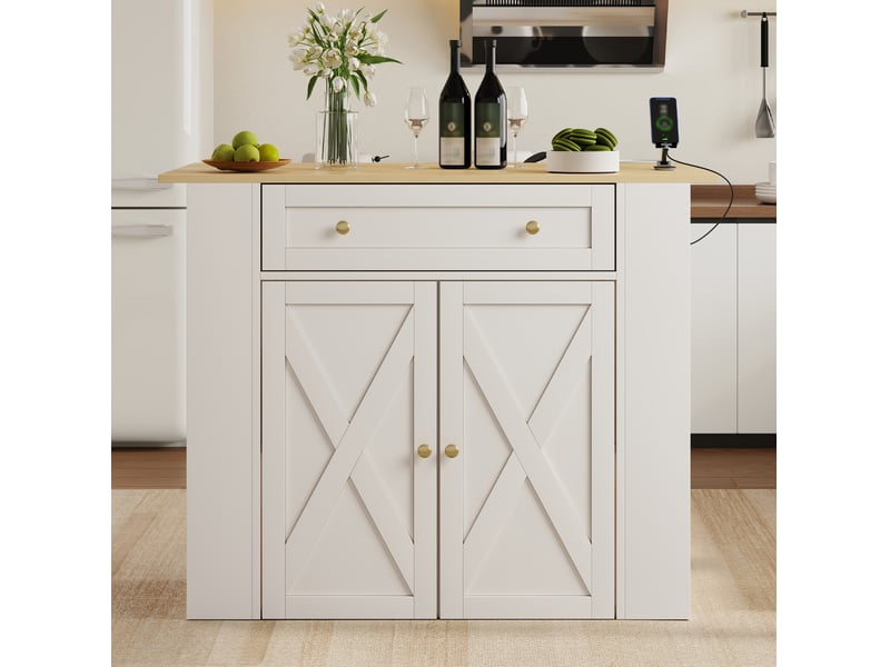  Îlot de cuisine 120x75x97 cm plateau rabattable mdf blanc  - Conforama D