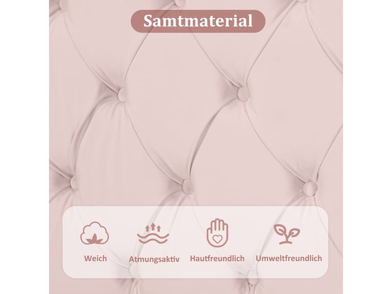  Lit simple rembourré fille - 90x200 cm - velours rose - tête de lit réglable - sommier à lattes rose - Conforama D