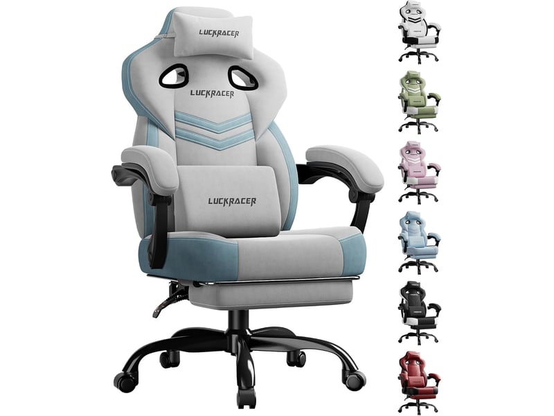 Gtplayer chaise de jeu en tissu avec accoudoirs synchronisés, inclinaison de 90-155° et repose-pieds - gris - double ligne LR408-GY-DL-FA - Conforama A