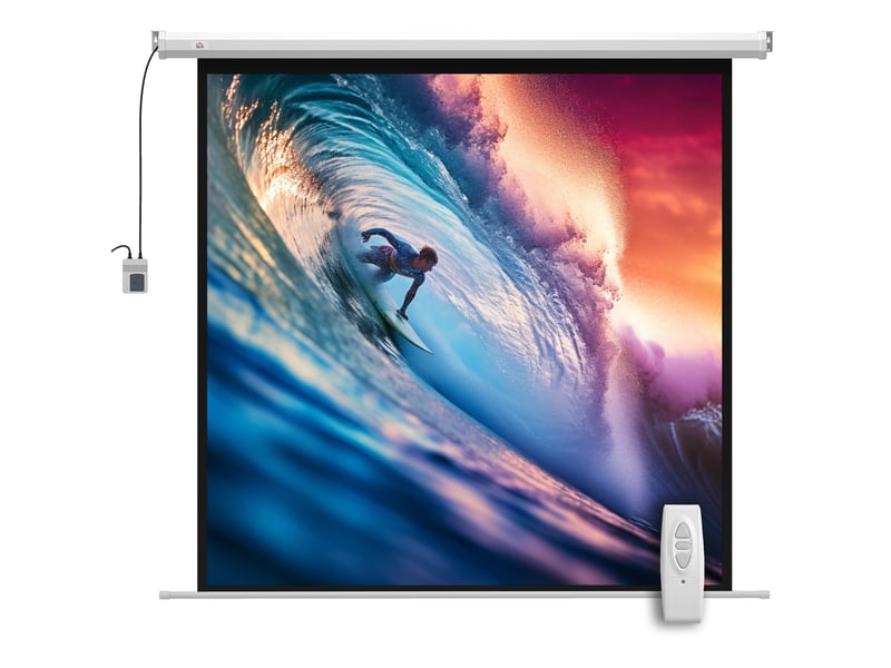 Écran de projection motorisé 85 pouces, 4k hd électrique, panneau de commande et télécommande, montage mural ou plafond  - Conforama B