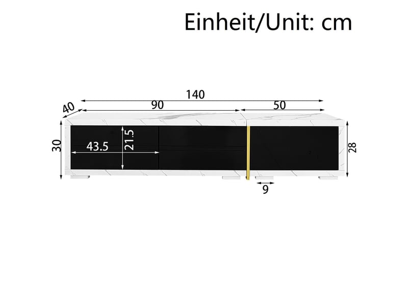 Meuble tv 140x260, design contemporain fonction rotative marbre blanc et noir avec rangement - Conforama C