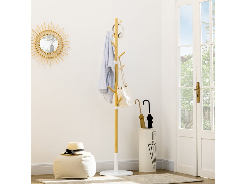  Portemanteau sur pied portant à vêtements vestiaire 8 patères meuble d'entrée pour vêtements chapeaux entrée  - Conforama C