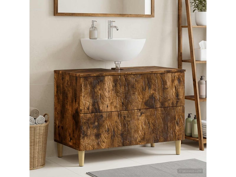 Meuble sous lavabo de salle de bain delft chêne fumé cf64857 - Conforama B
