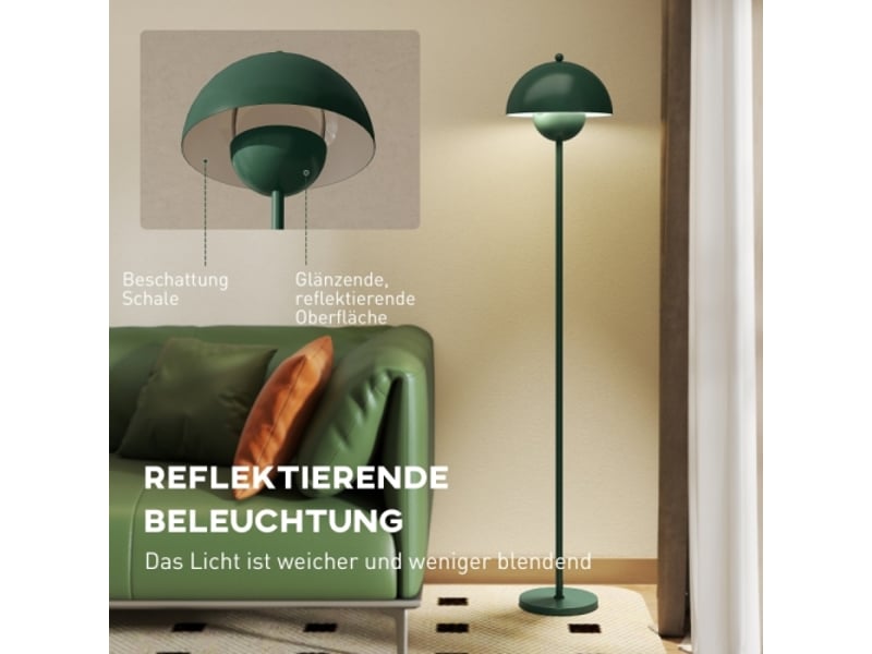  Lampadaire en acier vert, abat-jour rond, lumière réfléchie, douille e27, interrupteur au pied, salon et bureau  - Conforama C